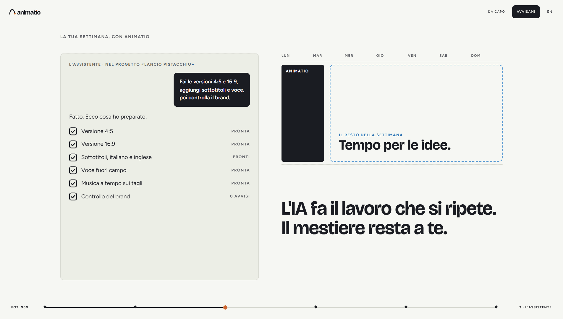 L'assistente di Animatio prepara versioni, sottotitoli, voce e controllo del brand