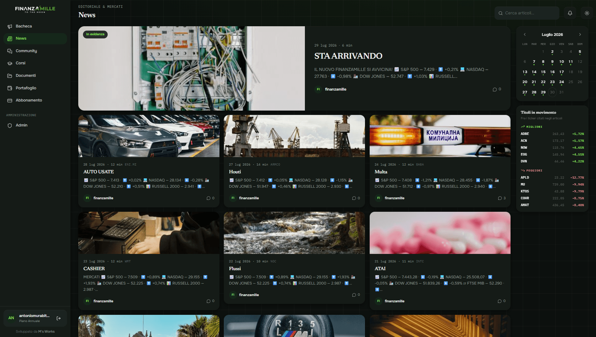 Members area: the platform's news section