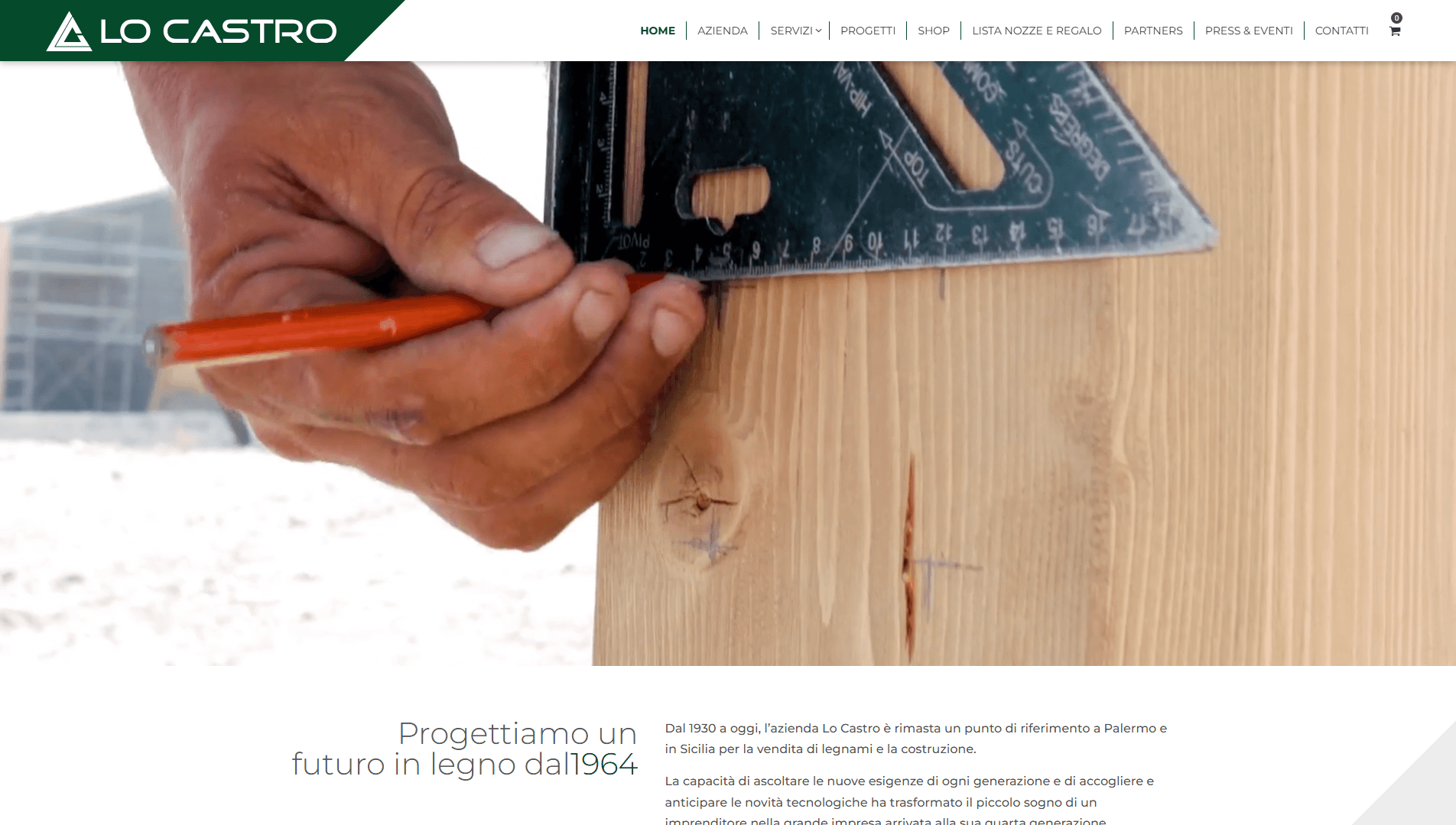 La home di Lo Castro: lavorazione del legno e il titolo «Progettiamo un futuro in legno dal 1964»
