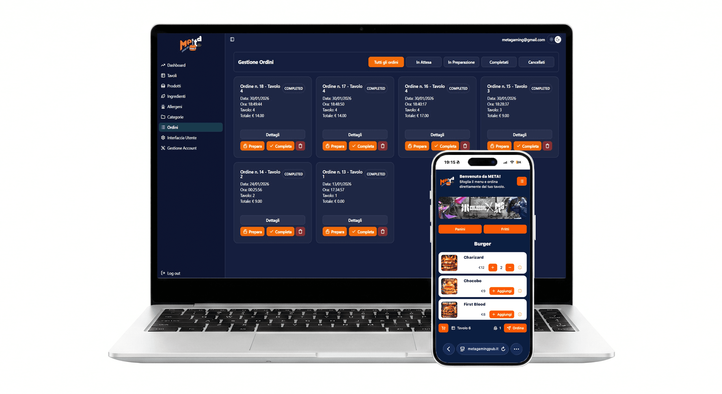 Digital menu and table ordering for a gaming pub